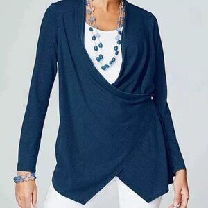 J Jill Indigo Ocean Wash Draped Open Front Cardigan Womens Size XS Long Sleeve